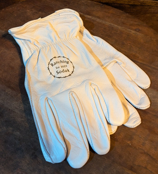 Ranching Sodak branded leather work gloves